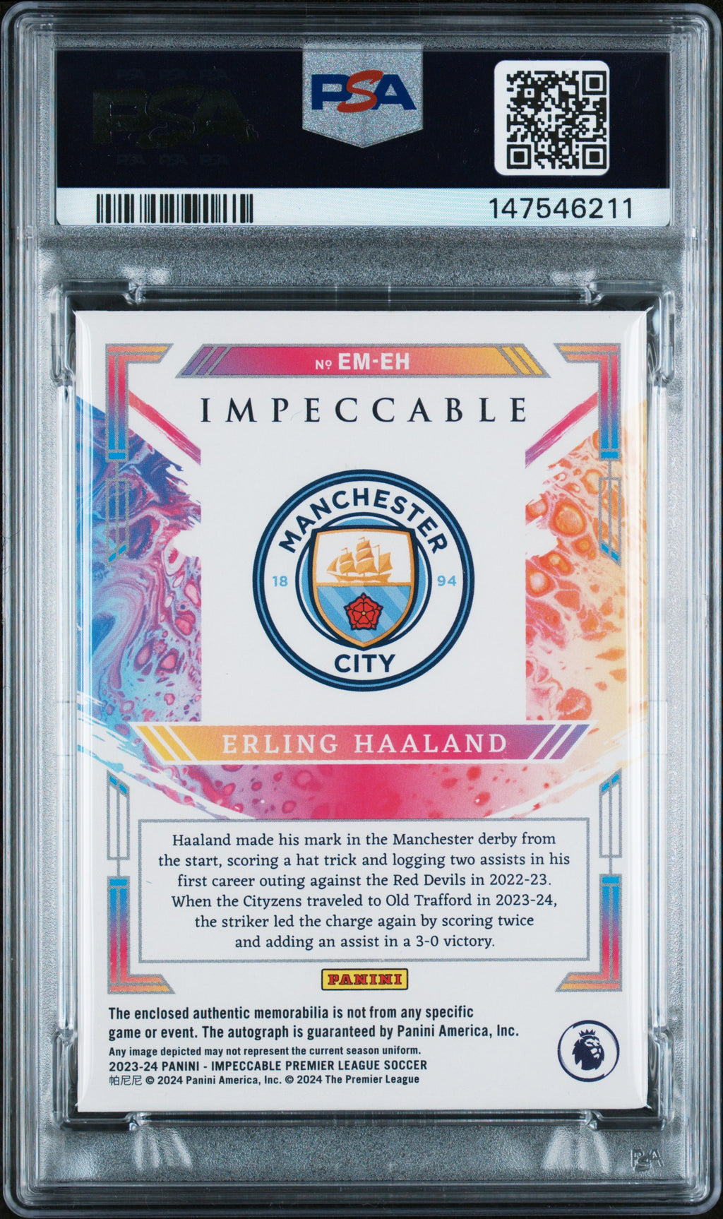 2023-24 PANINI IMPECCABLE PREMIER LEAGUE EXTRAVAGANCE MATERIALS AUTOGRAPHS #EMEH ERLING HAALAND EXTRAVAGANCE MAT AUTO PSA 6
