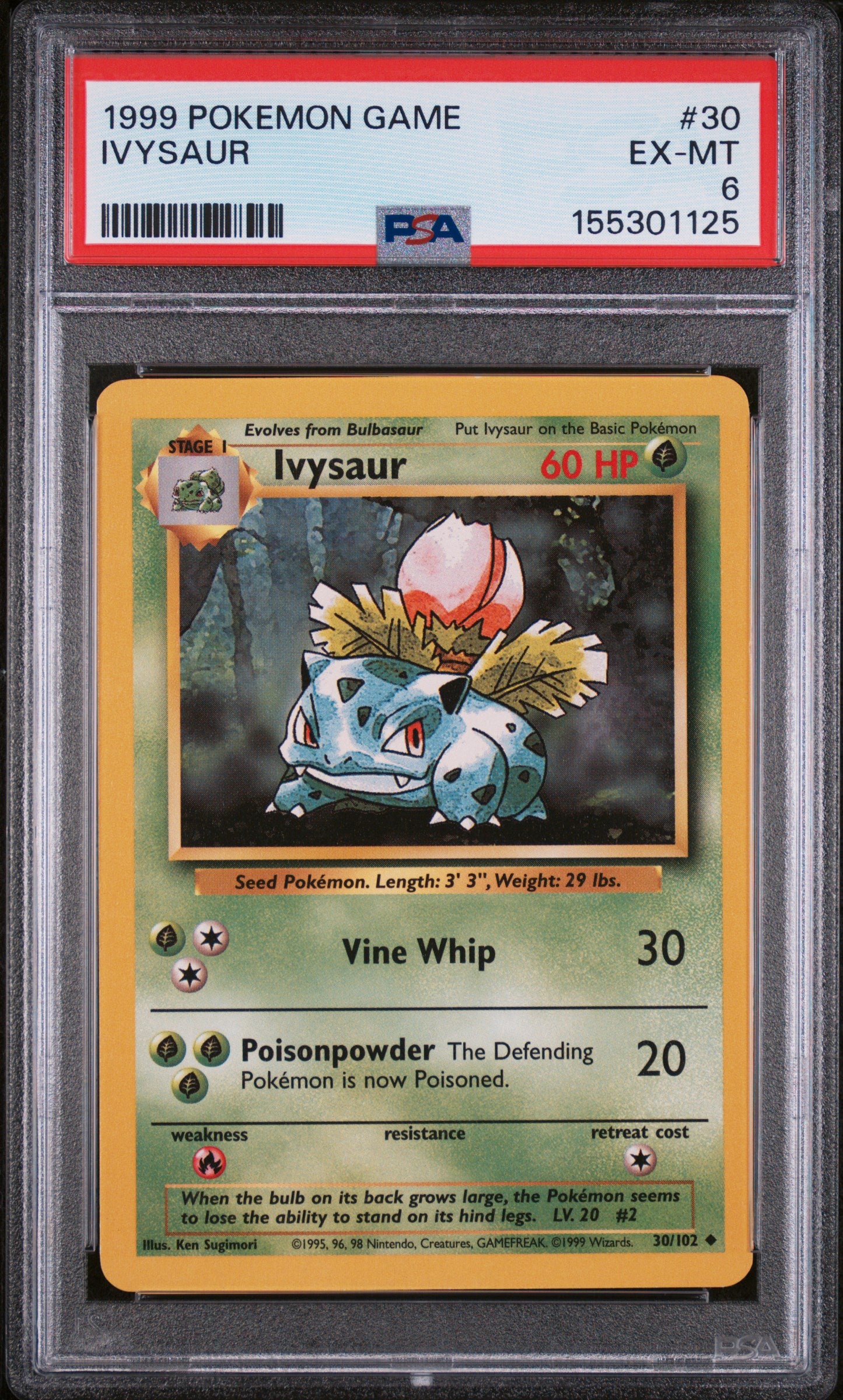 1999 POKEMON GAME #30 IVYSAUR PSA 6
