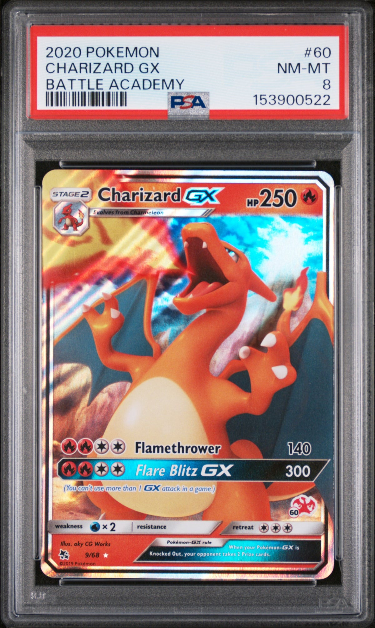 2020 POKEMON BATTLE ACADEMY #60 CHARIZARD GX PSA 8