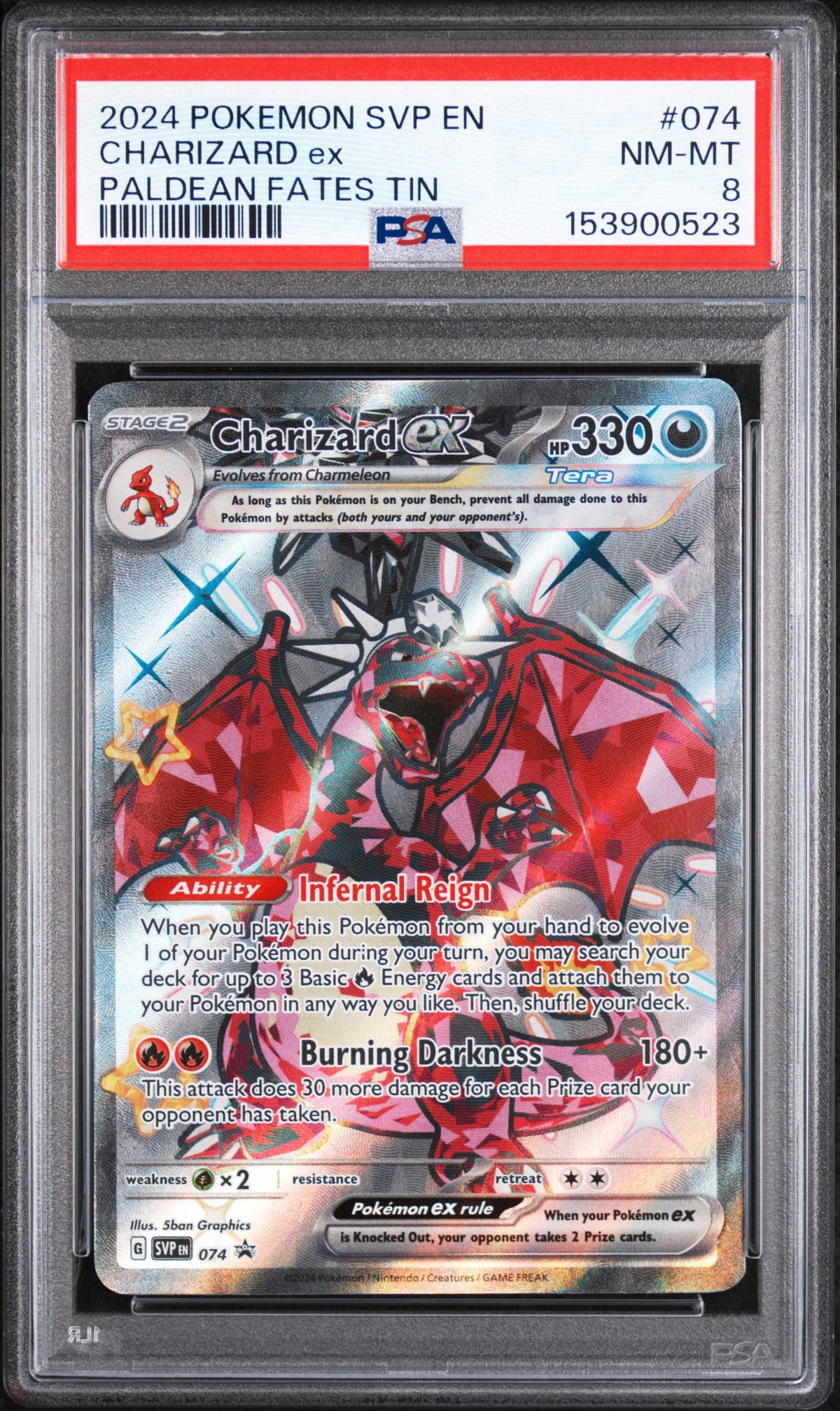 2024 POKEMON SVP EN-SV BLACK STAR PROMO | PALDEAN FATES TIN #074 CHARIZARD EX PSA 8