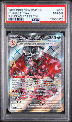 2024 POKEMON SVP EN-SV BLACK STAR PROMO | PALDEAN FATES TIN #074 CHARIZARD EX PSA 8