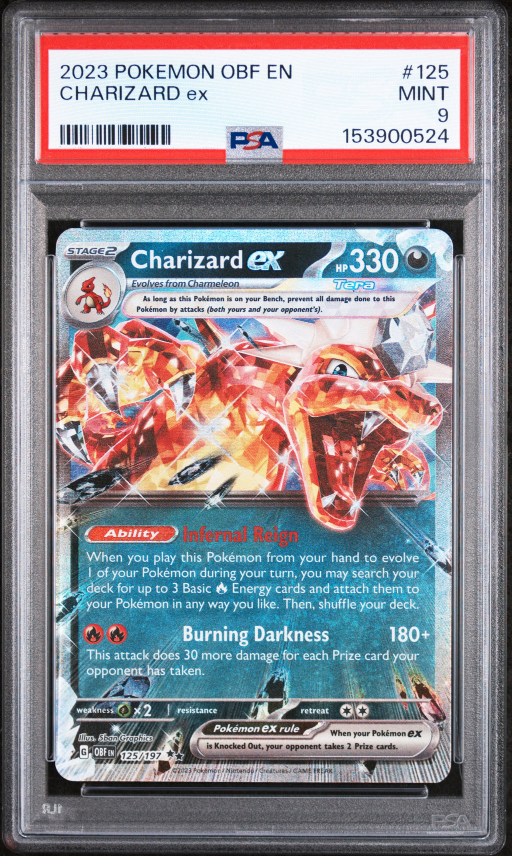 2023 POKEMON OBF EN-OBSIDIAN FLAMES #125 CHARIZARD EX PSA 9