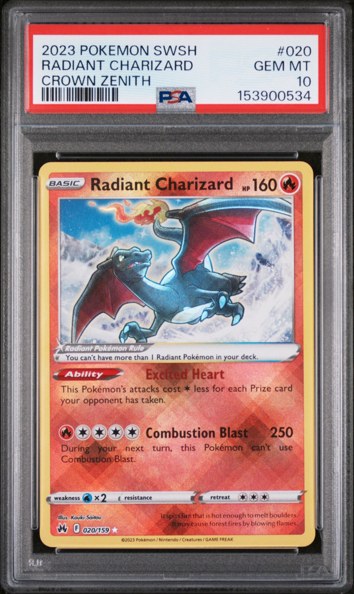 2023 POKEMON SWORD AND SHIELD CROWN ZENITH #020 RADIANT CHARIZARD PSA 10
