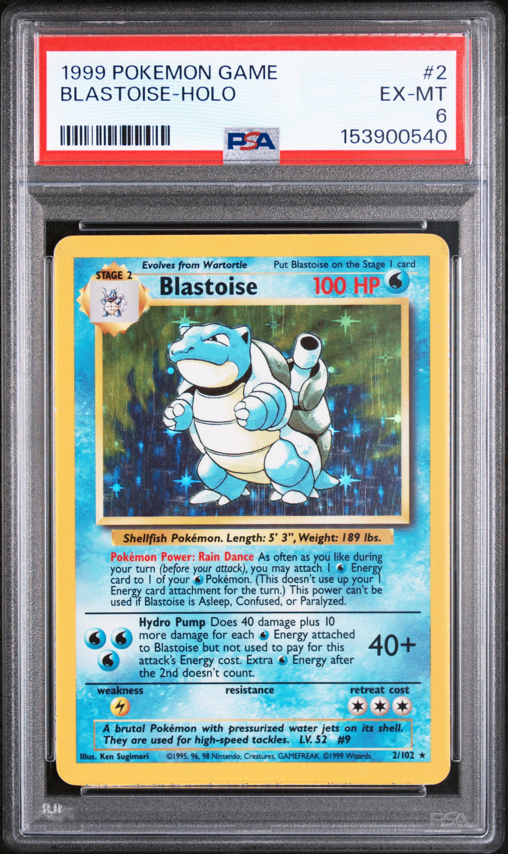 1999 POKEMON GAME #2 BLASTOISE-HOLO PSA 6
