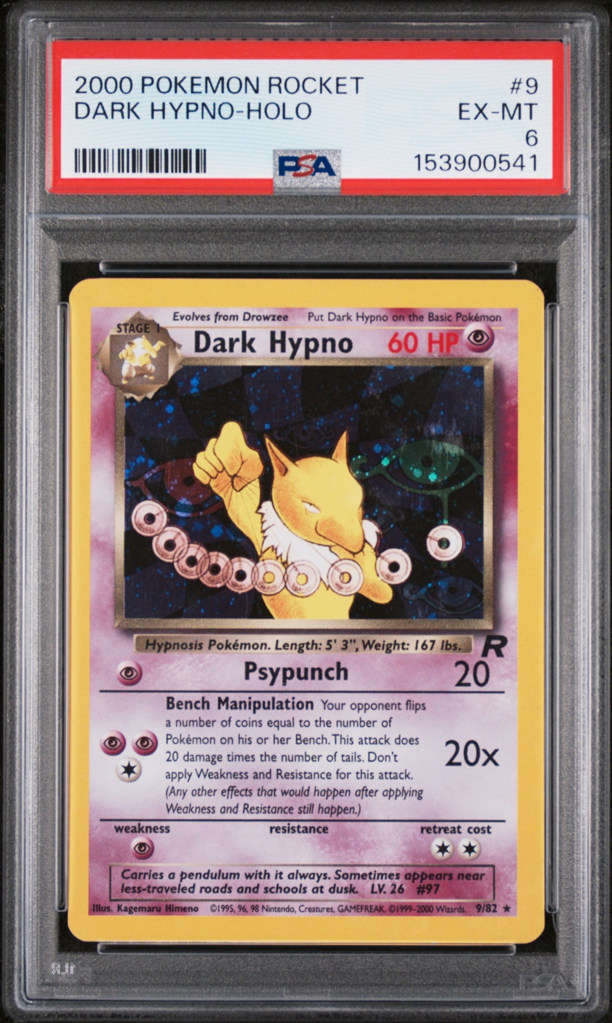 2000 POKEMON ROCKET #9 DARK HYPNO-HOLO PSA 6