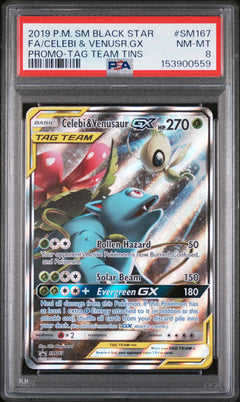 #SM167 FULL ART/CELEBI & VENUSAUR GX PSA 8