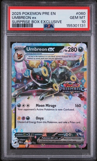 2025 POKEMON PRE EN-PRISMATIC EVOLUTIONS 060 UMBREON EX SURPRISE BOX EXCLUSIVE - PSA 10